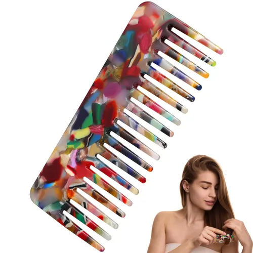 Miniatura 10 de Beaupretty Peine de dientes anchos antiestático de 4.52 pulgadas para desenredar cabello húmedo y seco con agarre cómodo y masaje en el cuero