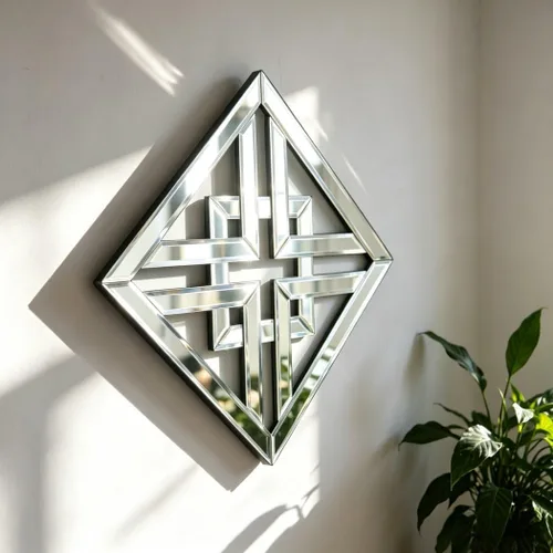 Miniatura 3 de QMDECOR - Espejo cuadrado decorativo para pared con bordes biselados, 12x12 pulgadas, estilo moderno Plata X