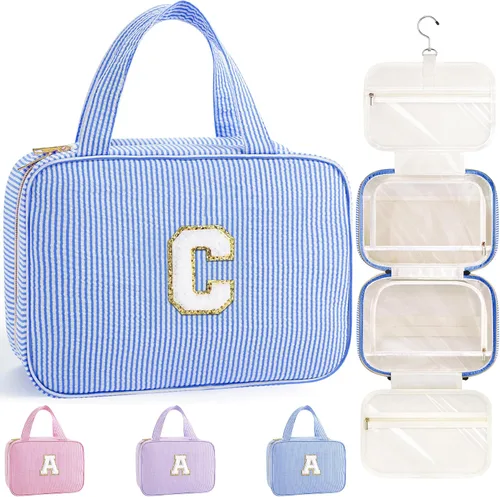 Miniatura 75 de TOPEAST Neceser colgante de viaje, bolsa de aseo personalizada con inicial, regalos de cumpleaños para mamá, hija, hermana, amigas, artículos Púrpura