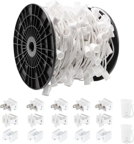 Miniatura 16 de Cadena de luces de Navidad C9 de 25 pies, enchufes de luz E17 con separación de 12 pulgadas, juego de cadena de luces C9 blanco para decoración