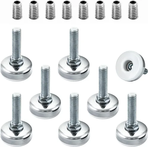 Miniatura 9 de POWERTEC Pies niveladores roscados 4PK con insertos roscados de 3/8"-16, pies ajustables resistentes para muebles con almohadillas grandes