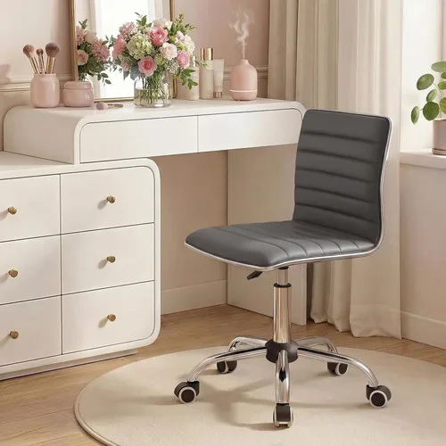 Miniatura 9 de Homall Silla moderna ajustable con respaldo bajo acanalado sin brazos, silla de oficina, silla de escritorio, silla de tocador, silla giratoria