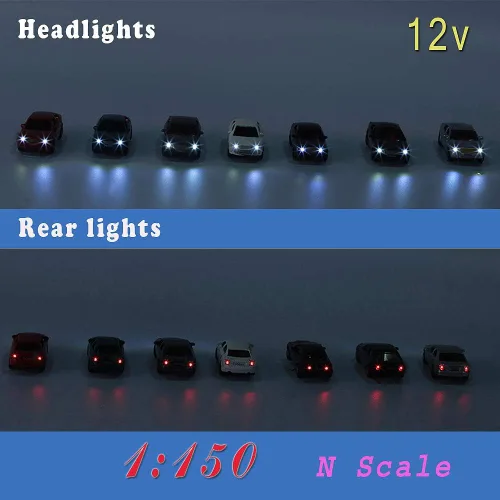 Miniatura 7 de Evemodel EC150 12pcs 1:150 N Escala Modelo Iluminado Coches (Color Aleatorio) con 12V LED para Diseño de Edificios Nuevo