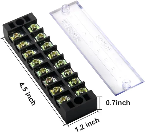 Miniatura 2 de 8 piezas (4 conjuntos) Bloques de tira de terminal de tornillo de doble hilera de 8 posiciones 600V 25A con cubierta + tira de barrera de terminales