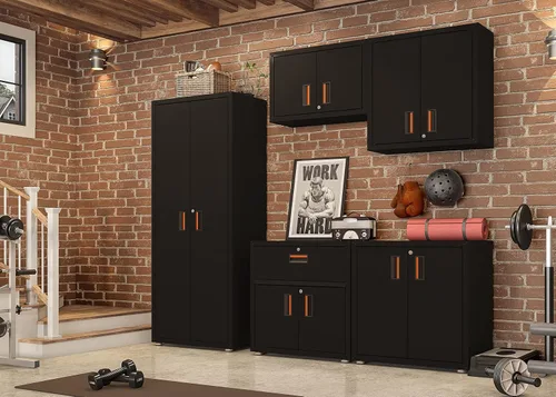 Miniatura 2 de para el hogar, gabinete de pared de acero listo para armar con dos puertas (negro)