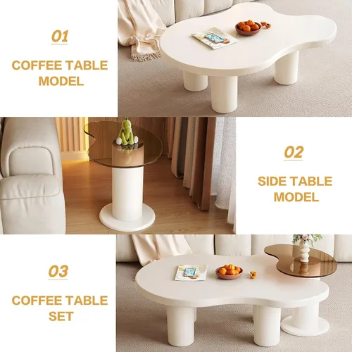 Miniatura 5 de Juego de 2 mesas auxiliares anidadas, centro de forma irregular y mesa auxiliar pequeña de vidrio templado, juego de mesa moderna para decoración