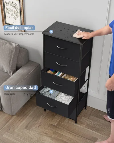 Miniatura 6 de Crestlive Products Torre de almacenamiento vertical para vestidor - Estructura resistente de acero, parte superior de madera, cajones de tela Negro
