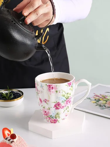 Miniatura 7 de Tazas de Café Lindas de 14oz para Mujeres Tazas Lindas Porcelana de Hueso Taza de Café Floral Tazas de Té para Mamá Mujeres Regalos de Cumpleaños