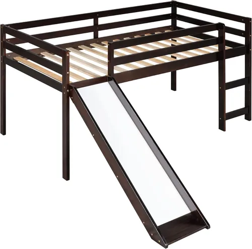 Miniatura 4 de Cama tipo loft de madera maciza con diseño multifuncional para niños y niñas (espresso)