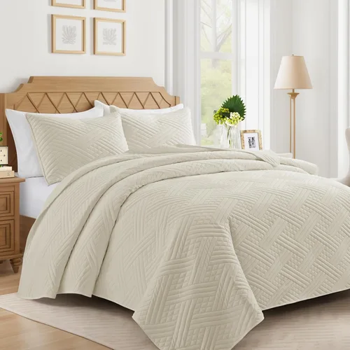 Miniatura 11 de Lavsiry Juego de colcha rosa tamaño queen con patrón a rayas, colcha y cubrecama de microfibra ligera y suave para verano, juego de ropa de cama