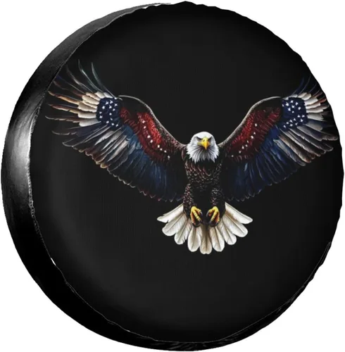 Funda de repuesto para neumáticos de repuesto con diseño de bandera estadounidense y águila calva, a prueba de polvo, para remolque, caravana,
