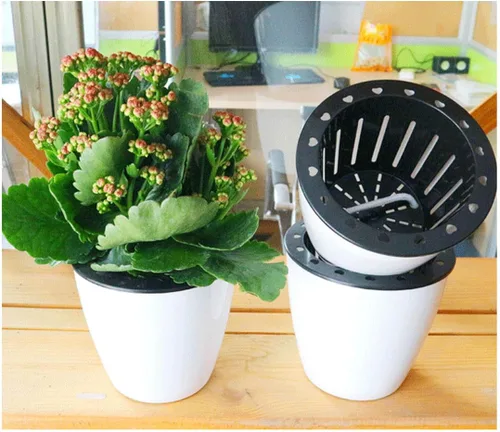 Miniatura 2 de Macetero de riego automático de 5.2" en color blanco, maceta de flores, juego de 3 macetas medianas, maceta mini, para todas las plantas, hierbas