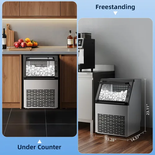 Miniatura 7 de Antarctic Star Máquina comercial para hacer hielo, máquina de hielo independiente de 80 libras/24 horas, con capacidad de almacenamiento de 24