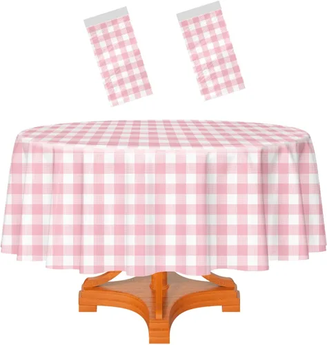 Miniatura 35 de HEIPINIUYE - Paquete de 2 manteles redondos de 84 pulgadas de plástico beige, manteles de mesa impermeables desechables para redondas, ideales