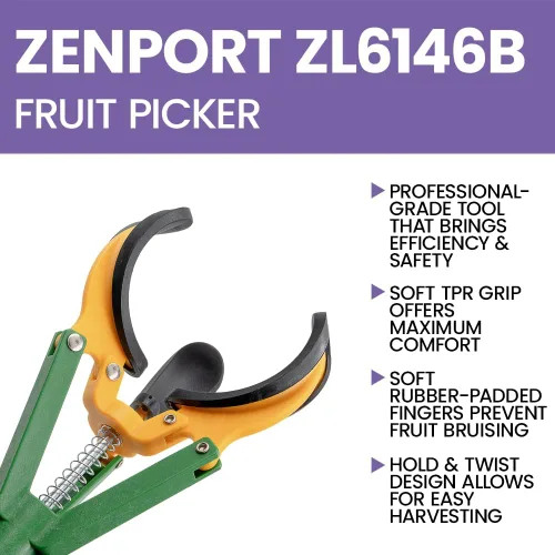 Miniatura 4 de Zenport ZL6146B Cosechadora y recogedora telescópica de frutas de largo alcance, extensión de 10 pies, gris