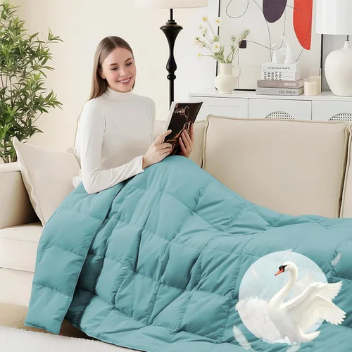 Miniatura 18 de Deodar Manta de fibra de plumón natural para sofá cama, edredón de sofá, manta ligera para exteriores, tela de piel de durazno, 50 x 70 pulgadas