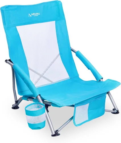 Miniatura 14 de Sillas de playa plegables bajas para adultos, silla de camping portátil ligera con soporte para tazas, silla de campamento plegable para conciertos