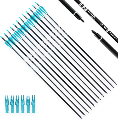 Miniatura 11 de TIGER ARCHERY - Flecha de carbono de 30 pulgadas con puntas extraíbles para arco compuesto y recurvo (paquete de 12 unidades)