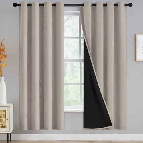 Miniatura 129 de Yakamok Cortinas negras, cortinas de ventana con aislamiento térmico y eficiencia energética para dormitorio, cortinas opacas completas y cortinas