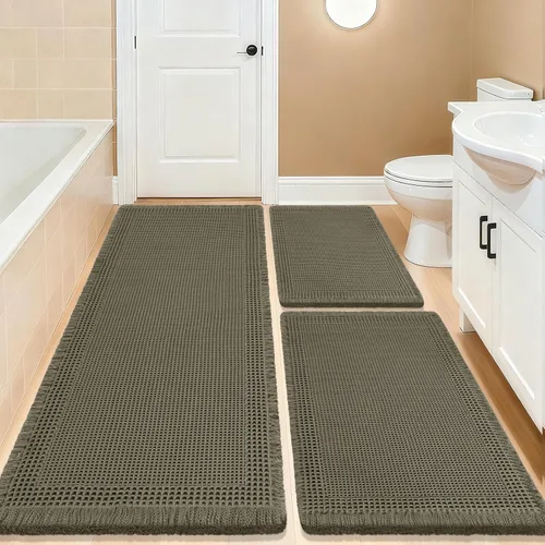 Miniatura 108 de Tapete de baño con diseño de gofre, moderno, bohemio, absorbente, antideslizante, ultrasuave, lavable a máquina, con letra de baño, dormitorio