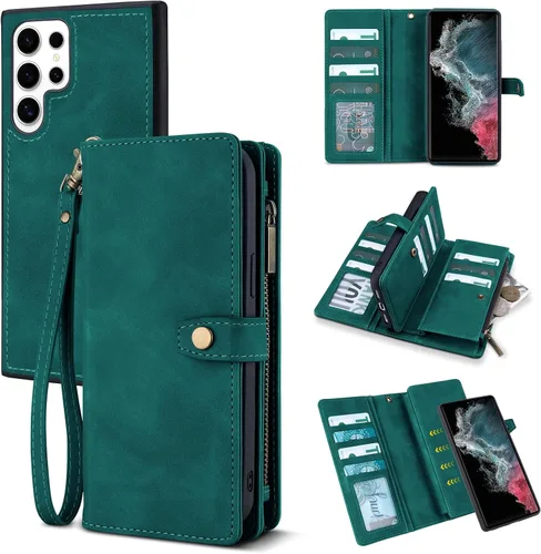 Miniatura 20 de TwoHead Funda tipo cartera para Samsung Galaxy S22 Ultra con tarjetero y funda magnética desmontable, funda de cuero con protección completa