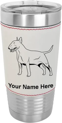 LaserGram Vaso aislado al vacío de 20 onzas, perro Bull Terrier, grabado personalizado incluido (piel sintética, estilo béisbol)