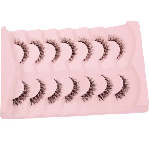 Miniatura 7 de Paquete de pestañas postizas cortas y naturales, pestañas onduladas estilo ojo de gato, banda transparente, tiras suaves, pestañas falsas, 7 pares