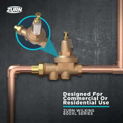 Miniatura 10 de Zurn Wilkins válvula de latón reductora de presión de agua de 3/4 de pulgada Modelo 34-600XL con válvula de revisión de paso y colador, Unión FNPT x
