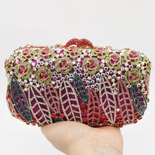 Miniatura 7 de Boutique De FGG Bolso de mano de flores para mujer, bolso de mano de cristal para mujer, bolsos de noche formales con diamantes de imitación