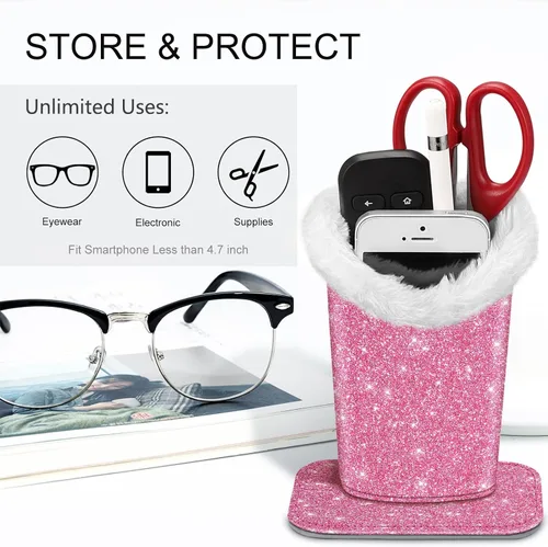 Miniatura 51 de Fintie Soporte para anteojos forrado de felpa con base magnética, estuche de cuero vegano prémium para lentes