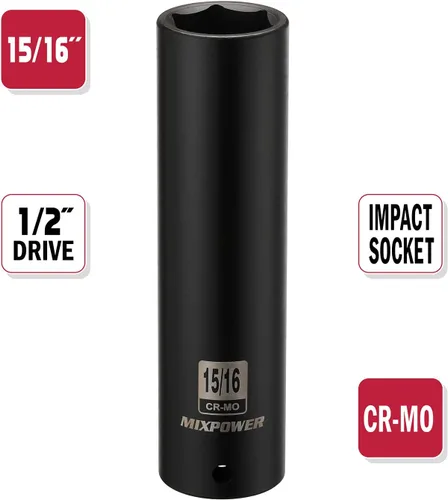 Miniatura 2 de MIXPOWER 1/2" Dr. x 15/16 pulgadas Extra Long Deep Impact Socket, 6 puntos, acero de aleación Cr-Mo, 5 pulgadas de largo, 15/16 pulgadas