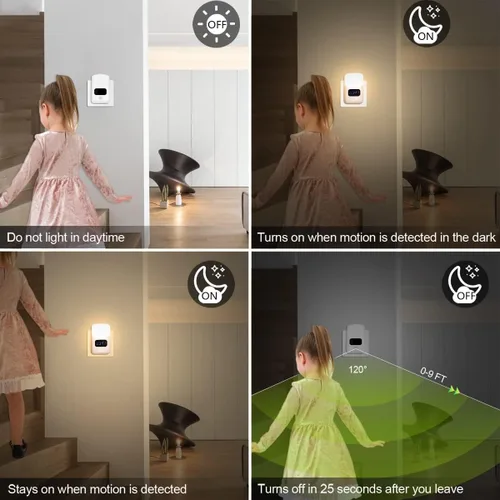 Miniatura 3 de LUXON Luz nocturna LED con sensor de movimiento con reloj despertador digital, reloj de baño enchufable a la pared 4000 K blanco cálido, sensor