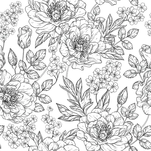 Papel tapiz autoadhesivo de vinilo con diseño floral vintage de color blanco y negro (17.71 x 236.2 pulgadas)