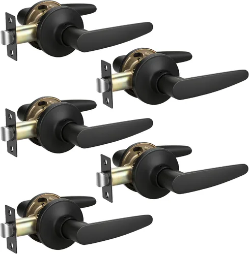 Miniatura 15 de KNOBWELL Juego de 10 manijas de puerta color negro mate, juego de manijas de puerta para privacidad para cama y baño, reversible para lado derecho