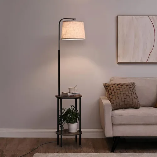 Miniatura 10 de DEWENWILS Lámpara de pie con mesa adjunta, mesita de noche estrecha de estilo granja, mesa auxiliar lateral de madera, lámpara de lectura ajustable