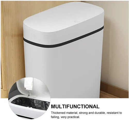 Miniatura 3 de LIFKOME Tapa de cubo de basura de capacidad de 14 litros, cesta de basura pequeña para baño, cocina, plástico blanco, impermeable, resistente, fácil