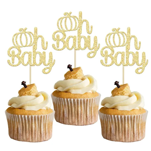 Miniatura 24 de Gyufise 24 adornos para cupcakes de revelación de género, decoraciones para pasteles de niños o niñas para Acción de Gracias, Halloween, tema