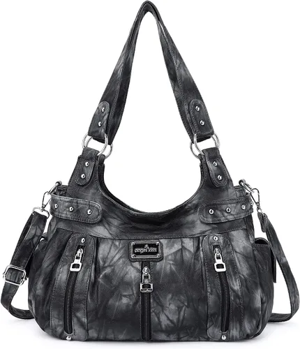 Miniatura 23 de Angelkiss Bolsos grandes y carteras para mujer de cuero sintético lavado tipo hobo, bandolera, bolso cruzado, bolso de hombro, bolso de mano