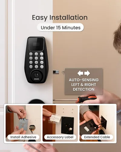 Miniatura 8 de DESLOC Cerradura inteligente C100 Plus, cerradura de puerta de entrada sin llave WiFi integrada con teclado y pantalla, cerrojo inteligente