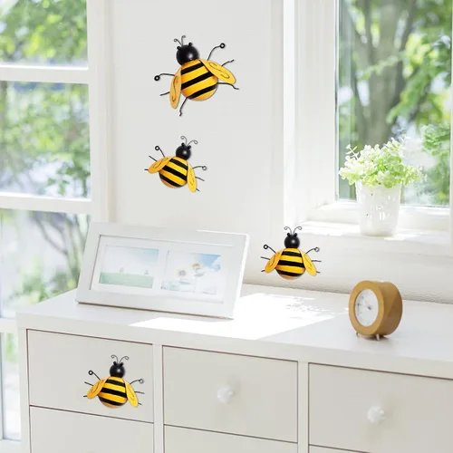 Miniatura 4 de MorTime Paquete de 4 esculturas de metal para pared, decoración de jardín, decoración de pared de abeja colgante para interiores y exteriores