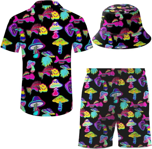 Miniatura 3 de Conjunto deportivo de 2 piezas para hombre, camisa hawaiana, pantalones cortos, camisa con botones y pantalones cortos con sombreros de pescador