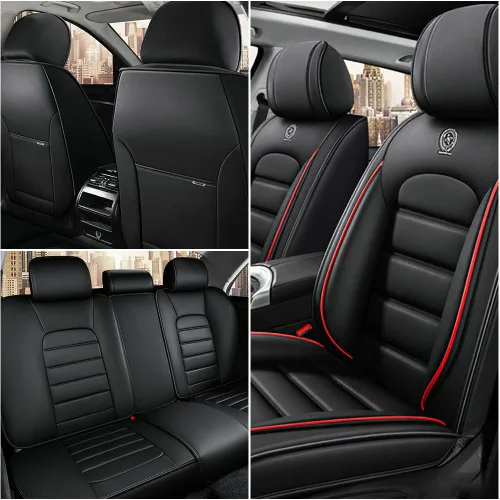 Miniatura 2 de Fundas de asiento de automóvil para Ford Bronco Sport 2021-2025, impermeables, suaves, transpirables, de piel sintética, con bolsillos de Negro&rojo
