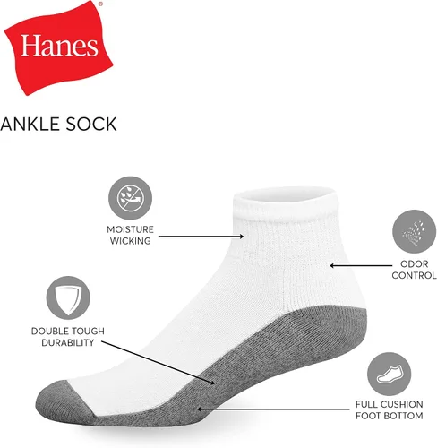 Miniatura 7 de Hanes Men's Socks, Max Cushioned Ankle Socks, 6 and 8-Pack
