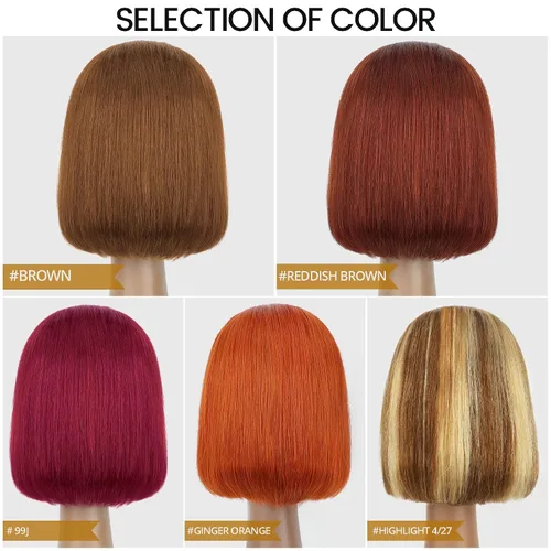 Miniatura 5 de Peluca de cabello humano marrón con encaje frontal HD de 13 x 4 pulgadas, peluca corta estilo Bob para mujeres negras, prearrancada con abuelitos