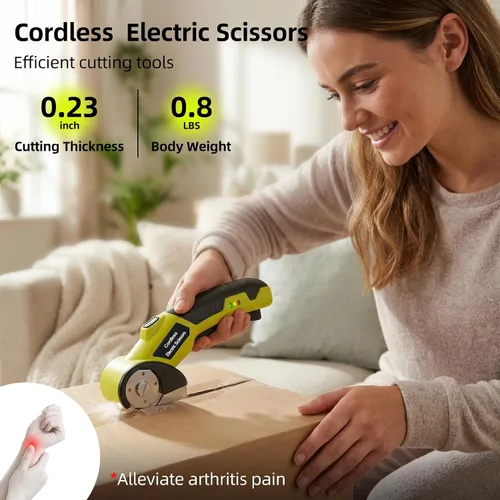 Miniatura 2 de Cortador eléctrico inalámbrico, cortador de tijeras recargable de 4 V con 2 cuchillas giratorias, cable USB, bolsa de almacenamiento, bloqueo