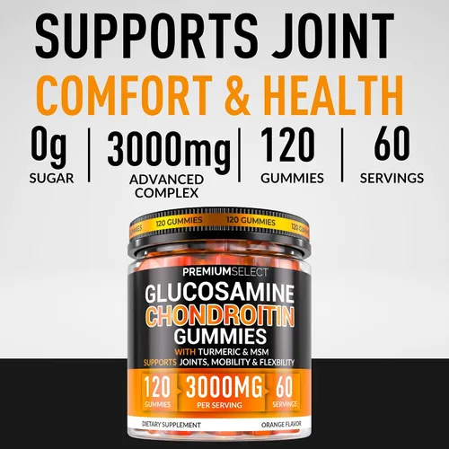 Miniatura 2 de Gomitas de condroitina de glucosamina para apoyo articular – 120 gomitas de glucosamina extra fuertes 3000 mg con MSM, cúrcuma, calcio, vitamina D3
