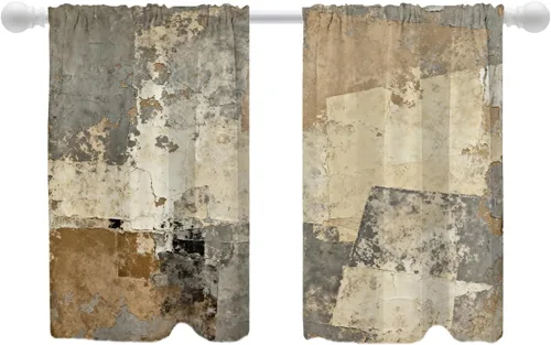 Miniatura 64 de Shrahala Beige and Orange Abstract Art Brushstrokes Blackout Curtain Tiers, Abstract Oil Paint Kitchen Valance Light Blocking Tier Drapes with Rod