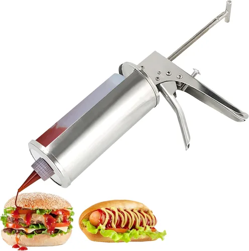 Pistola de salsa de hamburguesa de acero inoxidable, dispensador de crema agria, dispensador de aderezo para ensaladas con botellas dispensadoras de