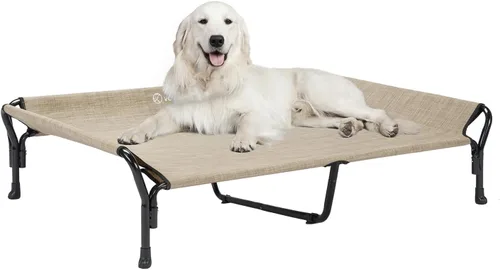 Miniatura 19 de Veehoo Cama elevada refrescante para perros, cuna elevada XL para mascotas con barandilla y reposacabezas inclinado, malla Teslin transpirable Gris