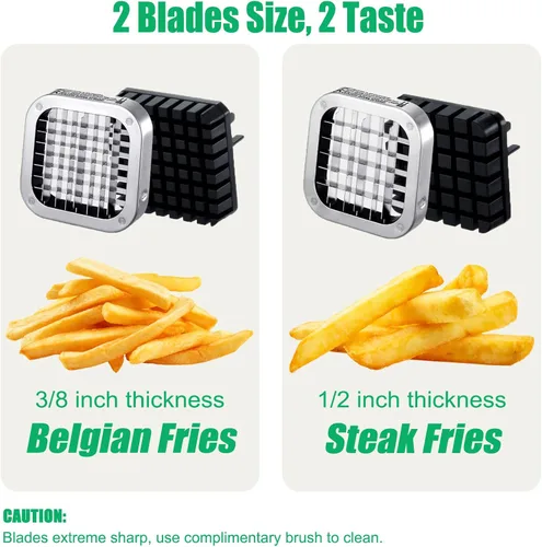 Miniatura 5 de Eascandy - Cortador de patatas fritas, cortador de patatas resistente, juego de cortador de patatas de acero inoxidable con cuchillas de 1/2 y 3/8